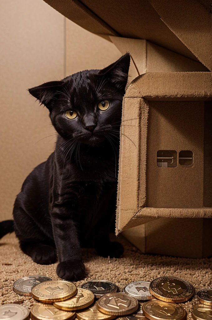 Cryptocurrency cat lost all his money due to the collapse of the Bitcoin rate in cartoon style