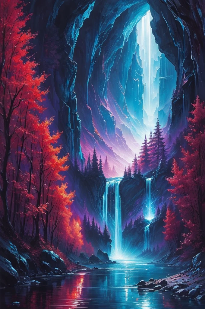 a river of dreams flowing in the cradle of the universe, dreamy setting, intense deep colors, radiant lights, detailed painting