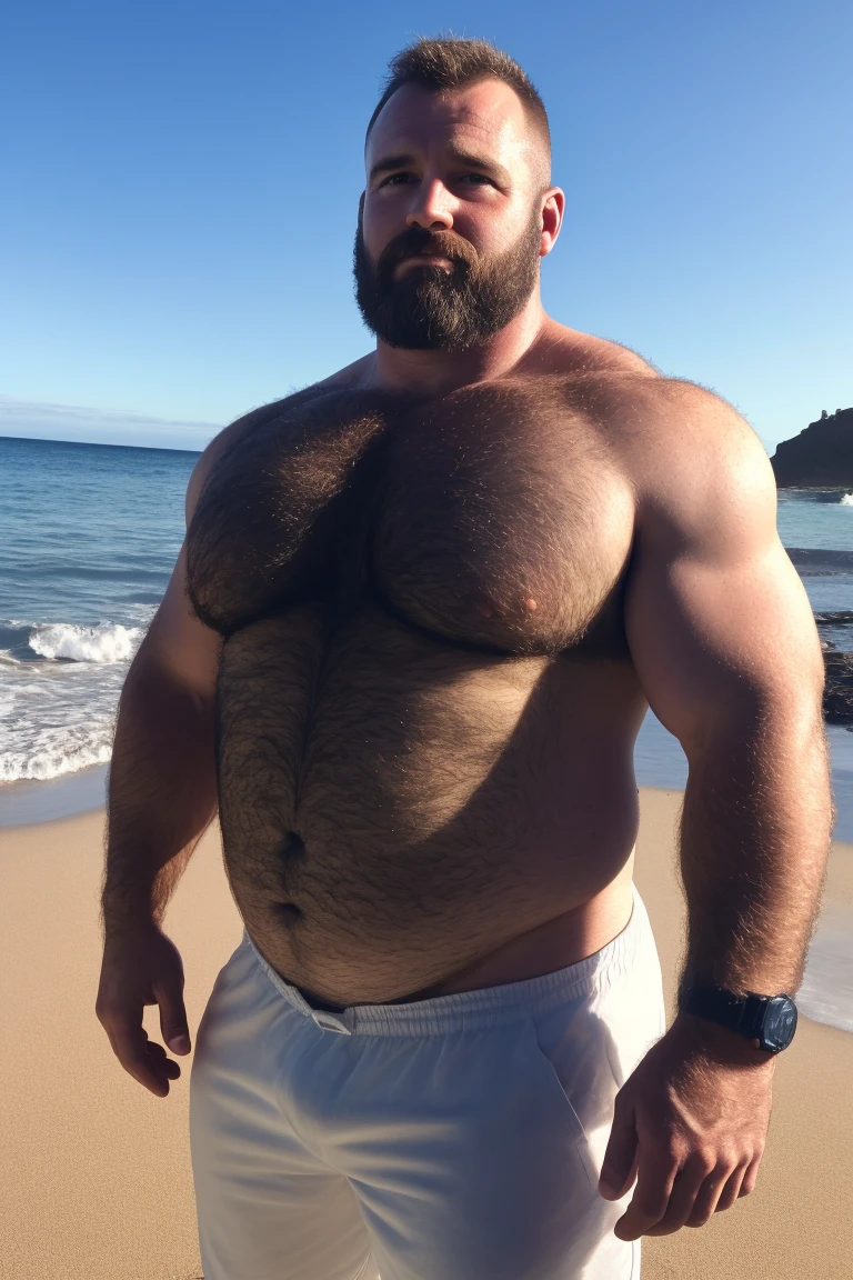 8KUHD HDR Very Extremely Realistic Very Detailed High Quality Create a professional studio-style photograph featuring a middle-aged daddy rugged muscle bears man , burly, very hairy, very beared big daddy bear, and very realistic detailed rugged burly man and his husband in shorts. beards, very realistic hair, very realistic beards, very realistic thick chubby neck, very realistic neck lines, very realistic detailed neck, very realistic belly, very realistic burly chest, very realistic detailed hairy burly strong chest and arms, very realistic detailed hairy burly strong chest and arms, very realistic pecs, very realistic burly muscle bear body, very realistic nipples, very realistic burly muscle bear body, very realistic face, very realistic detailed face, very realistic eyes, very realistic detailed eyes, very realistic pupils, very realistic detailed pupils, very realistic nose, very realistic ears, very realistic facial features, very realistic burly arms, very realistic elbows, very realistic hands, very realistic pecs, very realistic belly, very realistic human man body, very realistic bellybutton, very realistic wrists, very realistic fingers, very realistic fingernails, very realistic shoulders, very realistic mouth, very realistic lips, very realistic detailed skin, very realistic skin, very realistic mens clothing, very realistic detailed mens clothing. Very Realistic Hairy Burly Muscle bear Photoshoot, A very realistic burly muscle bear man in a Beach, in a very realistic romantic and virile Beach scene. Very Realistic Intricately Detailed, Utilize all appropriate realistic lighting techniques for studio photography" very realistic detailed beach surroundings, very realistic surroundings lighting, No Deformities, Very Ultra Realistic and Very Realistic Photograph, Clear HDR Quality