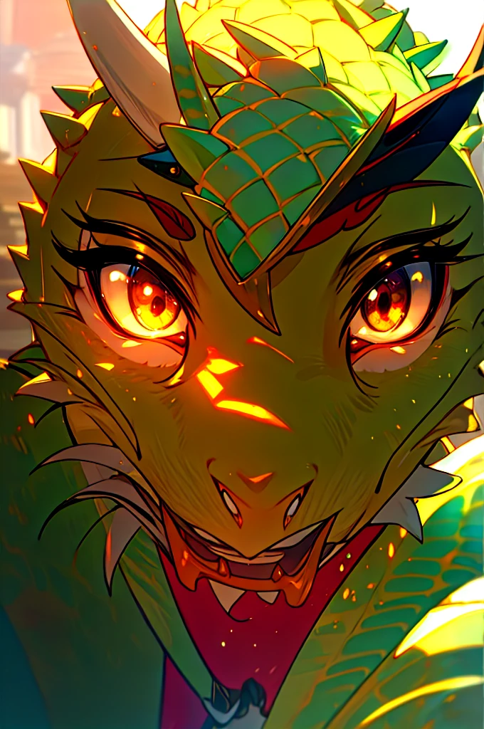 anime, hdr, soft light, ((best quality)), ((masterpiece)), (detailed), lustyargonian, maid, colored skin, green skin, maid headdress, panties, white panties, tail, horns, (scales:1.2), (snout, animal nose:1.1), blush, embarrassed, (looking at viewer:1.1), holding broom, mansion