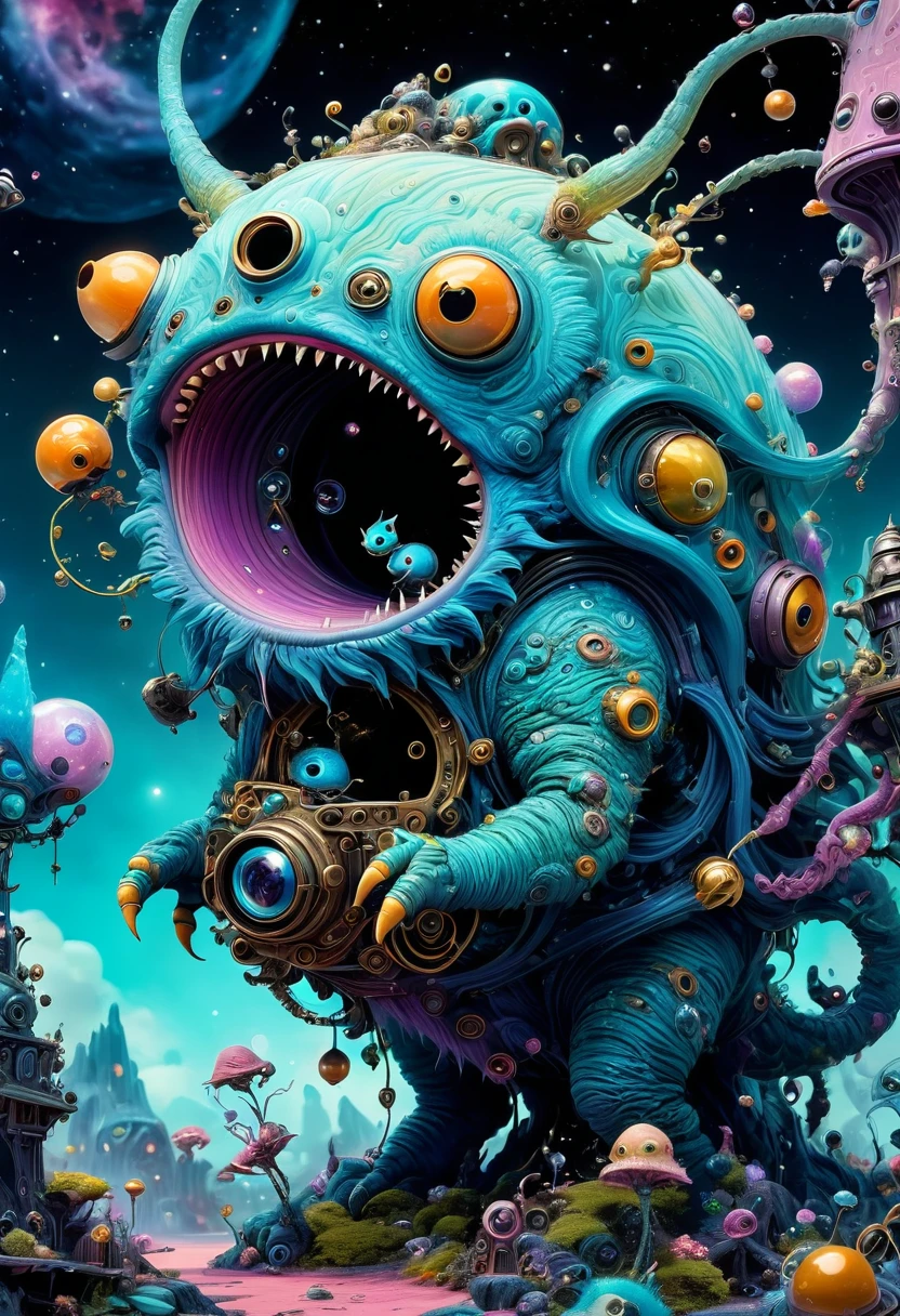 (best quality,4K,8K,high resolution,masterpiece:1.2),Extremely detailed,Surreal style,Daniel Merriam Style,Cute style biopunk monster concept,Character concept design,
rest
(full_shooting:1.2),space warp background,(bell_background:1.3),Negative Space Composition,
rest
simple background,