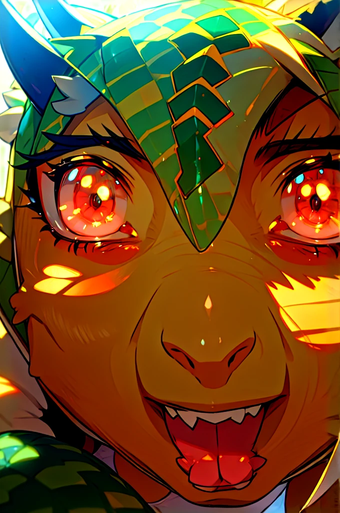 anime, hdr, soft light, ((best quality)), ((masterpiece)), (detailed), lustyargonian, maid, colored skin, green skin, maid headdress, tail, horns, (scales:1.2), (snout, animal nose:1.1), blush, embarrassed, (looking at viewer:1.1), panties, white panties, mansion