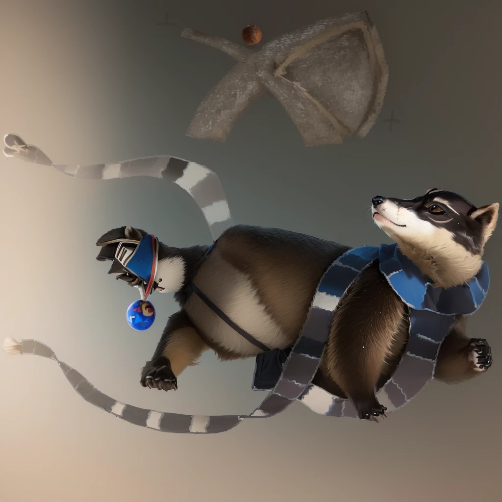 drawing of a raccoon and a dog with a ball in the background, anthropomorphic badger, anthropomorphic sloth, inspirado em Joseph Badger, anthropomorphic raccoon, anthropomorphic furry otter, a ferret as superman, costumed anthropomorphic otter, ferret warrior, anthropomorphic hedgehog, inspired by Marten Post