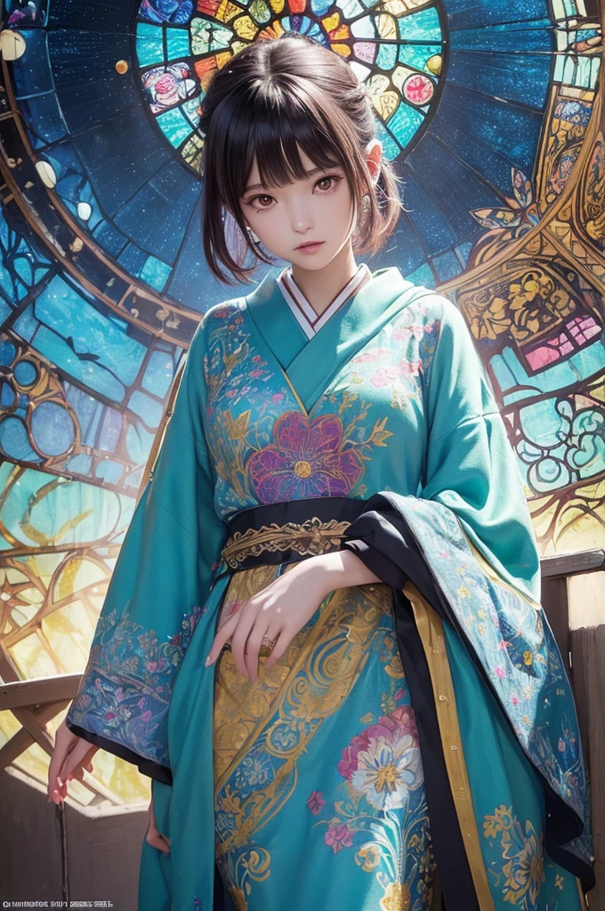 (masutepiece, of the highest quality, Best Quality,Official art, Beautiful and aesthetic:1.2),(1girl in:1.3), 1 Girl Break Stained Glass Art, Colored Glass, Lead Line, Light transmission Break Bright colors, intricate designs, luminous effect, Spiritual atmosphere