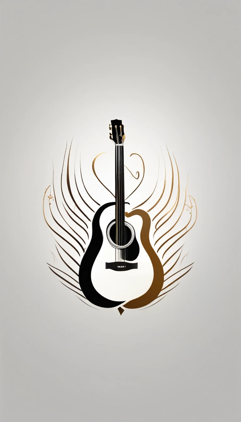 A minimal, modern, simple, cinematic logotype for the brand “Penamemoria". The logotype must be a simple, magical feather and a boy playing acoustic guitar. The logo must convey a sense of music, stories and dreams. Logo design impressed on a book cover. Minimalistic logo