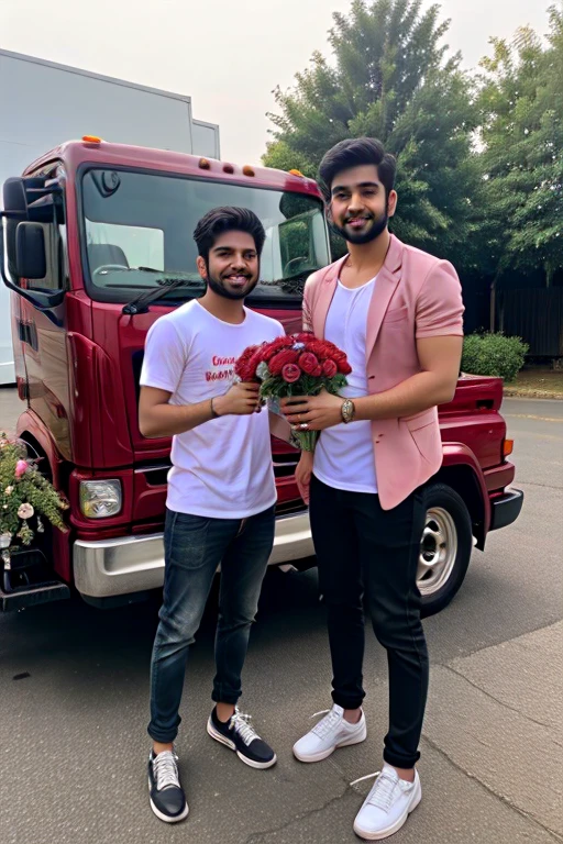 Best friend wishing his best friend birthday wisheses overload with truck with roses and with his birthday name as jaideep