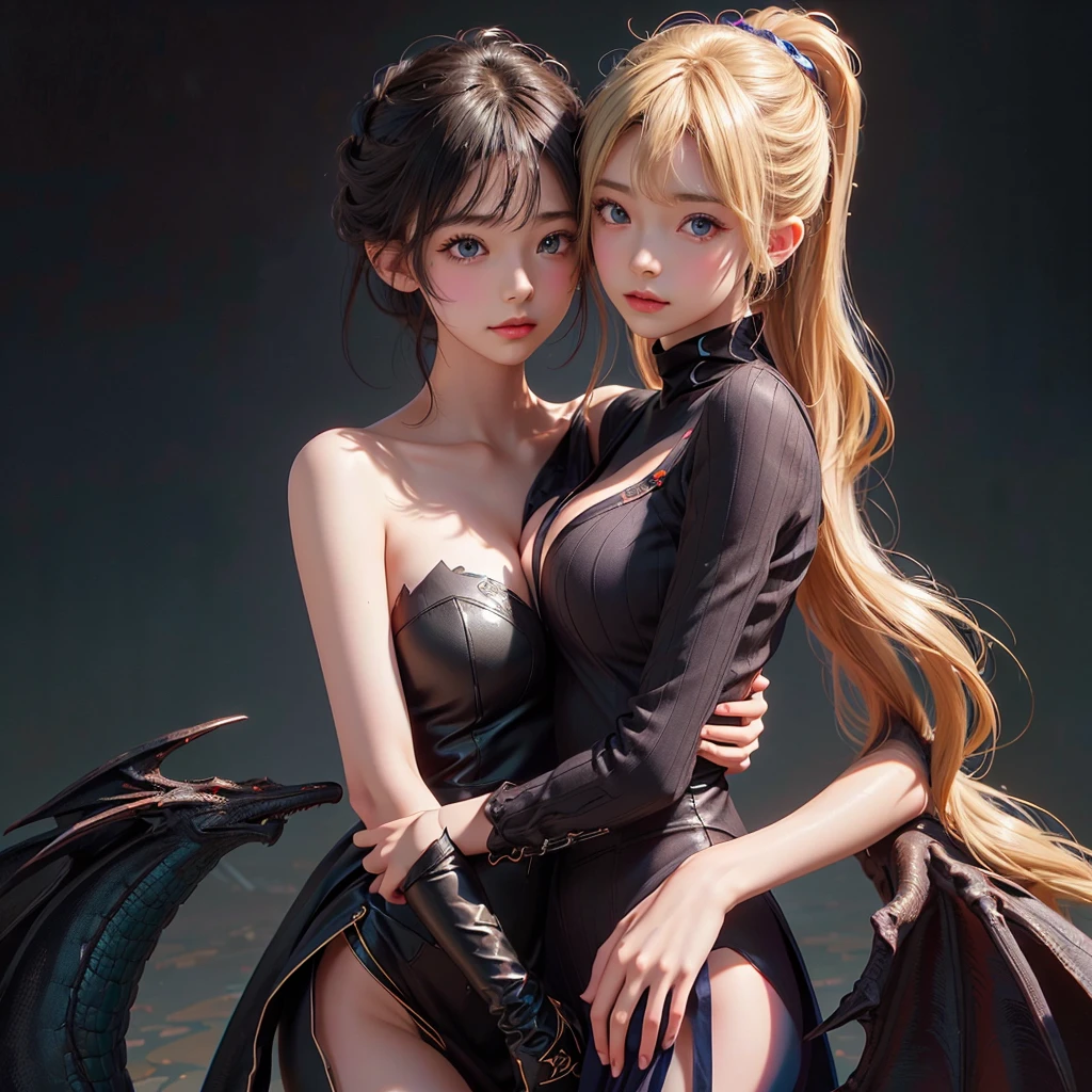Polychrome,, night, dark, blonde, Show Viewer, In-person audience, Limited Edition Palette, Dragon Background, Shine,(Highly detailed CG Unity 8k wallpaper),(masterpiece), (Highest quality), (Vaporwave Style), (Super detailed), (Best illustrations),(Best Shadow),Perfect lighting , Perfect Anatomy , Vibrant colors、