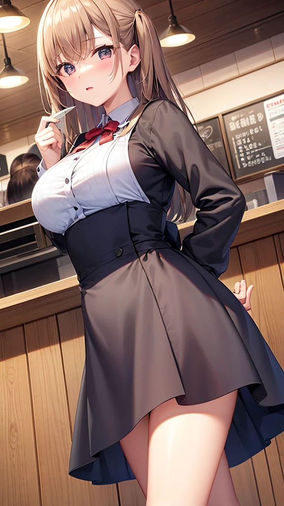 waitress、Are standing、girl、front、whole body
、Cafe