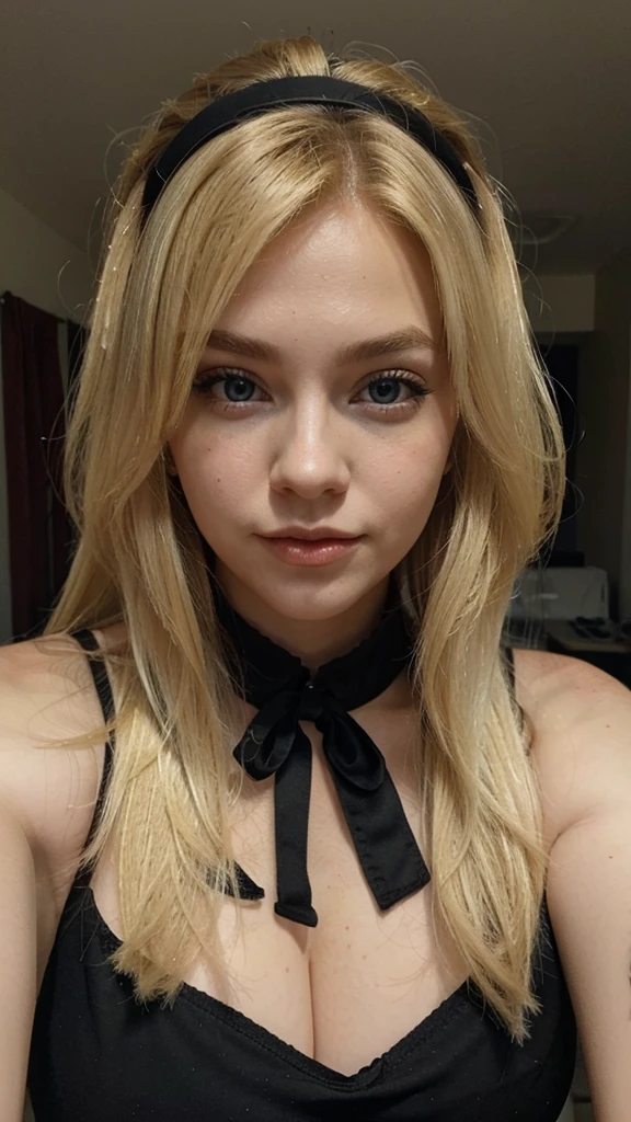 blonde girl, black clowts