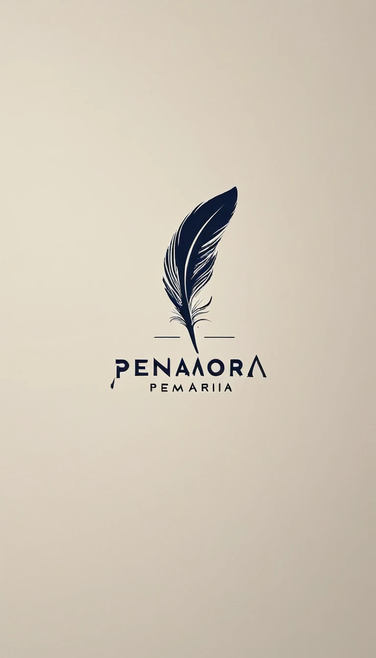 A minimal, modern, simple, cinematic logo design for the brand “Penamemoria". Create a modern, minimalistic, high-quality, logo of a feather-bird