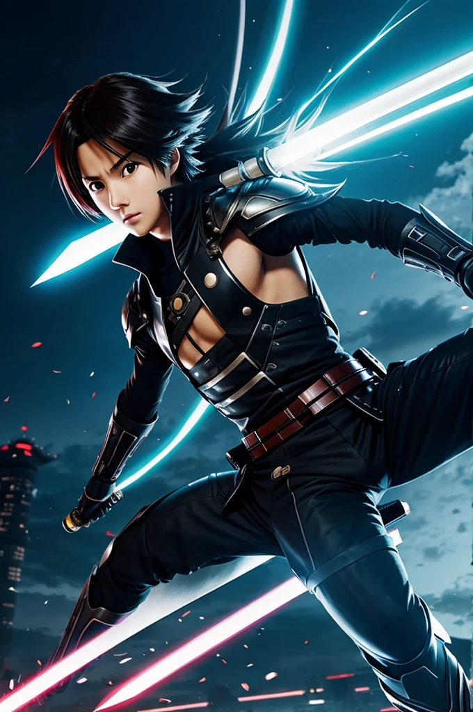 Aggressive futuristic anime swordsman