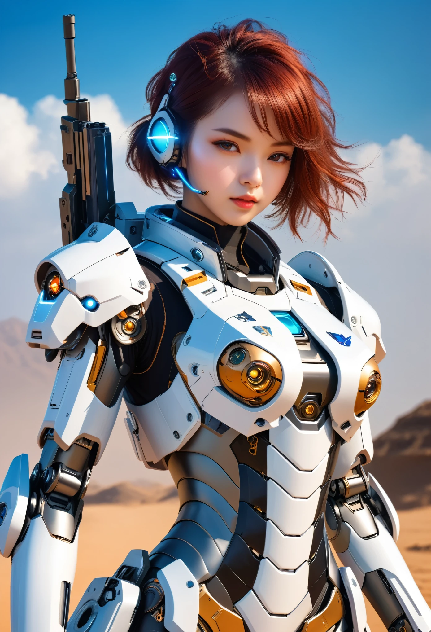 Wearing a futuristic suit、Arafat woman with gun, Girl in mecha network armor, Mechanized female soldier, cgsociety and fenghua zhong, Perfect robot girl, cute girl, Cyberpunk anime girl mecha, Female Mecha, Beautiful boy, Wojtek Fuss, Portrait Armored Astronaut Girl, mechanized valkyrie girl
