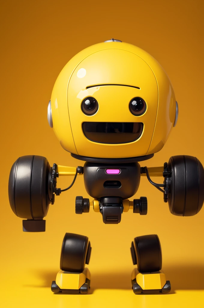 A cute little 2d little robot on a yellow background