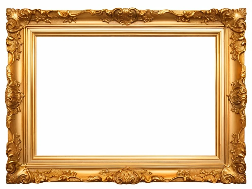 uma gilded frame com um fundo branco e uma borda dourada, gilded frame, gold framed, art piece frame, long molding, ornate frame, wooden frame, picture frames, in one frame, film frame, beautiful wooden frame, frame around picture, TV frame, ornate gold border, ornate gold, center frame medium plane, rectangular piece of art, beautiful frames, portrait with central frame