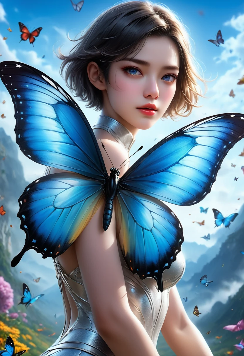 Epic CG Masterpiece, Human Development Report,Digital tunneling microscope, Quanha, 32k, Ultra-detailed graphic tension, Dynamic poses, Stunning colors, 3d rendering, surrealism, Level lighting effects, realism, 00 Renderer, Surreal, full-body shot, Super Vision, Ultra wide angle, HD Collection Short Hair Blue Butterfly
(Wide-angle lens, Wide-angle lens,panoramic:1.2),Super Vision, Ultra wide angleLow Angle shooting, Ultra wide angle镜头,
