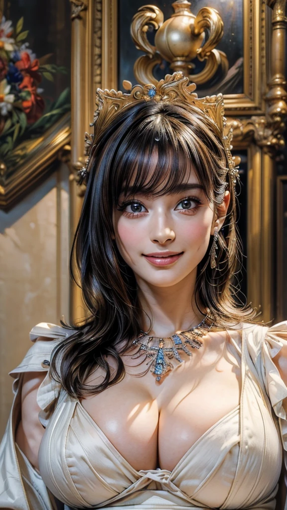 (Absurdly , high quality , Super detailed:1.2 ) ,( Handcrafted details ) , (Highly detailed beautiful face:1.4), ((Highest quality)), ((masterpiece)),smile ,beautiful woman, ((highest quality)), ((masterpiece)), (be familiar with), perfect face、(8K, highest quality, masterpiece:1.2),(highest quality:1.0), (ultra high resolution:1.0),((Natural big breasts:1.2)),((Upper Body))