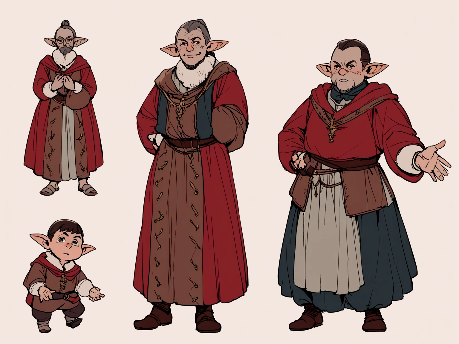 man skin pele red, medieval clothing, small pointy-eared man the size of a dwarf