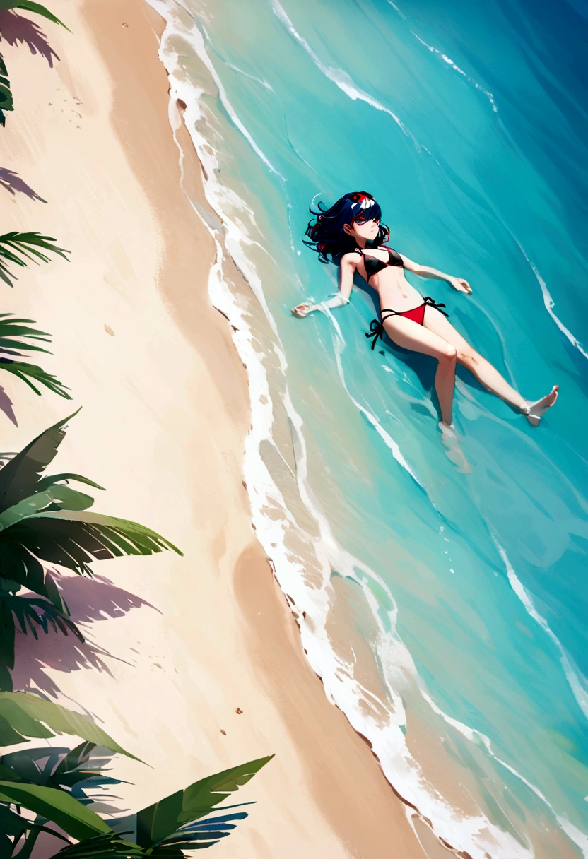 Miraculous ladybug, bikini, lying on the beach 