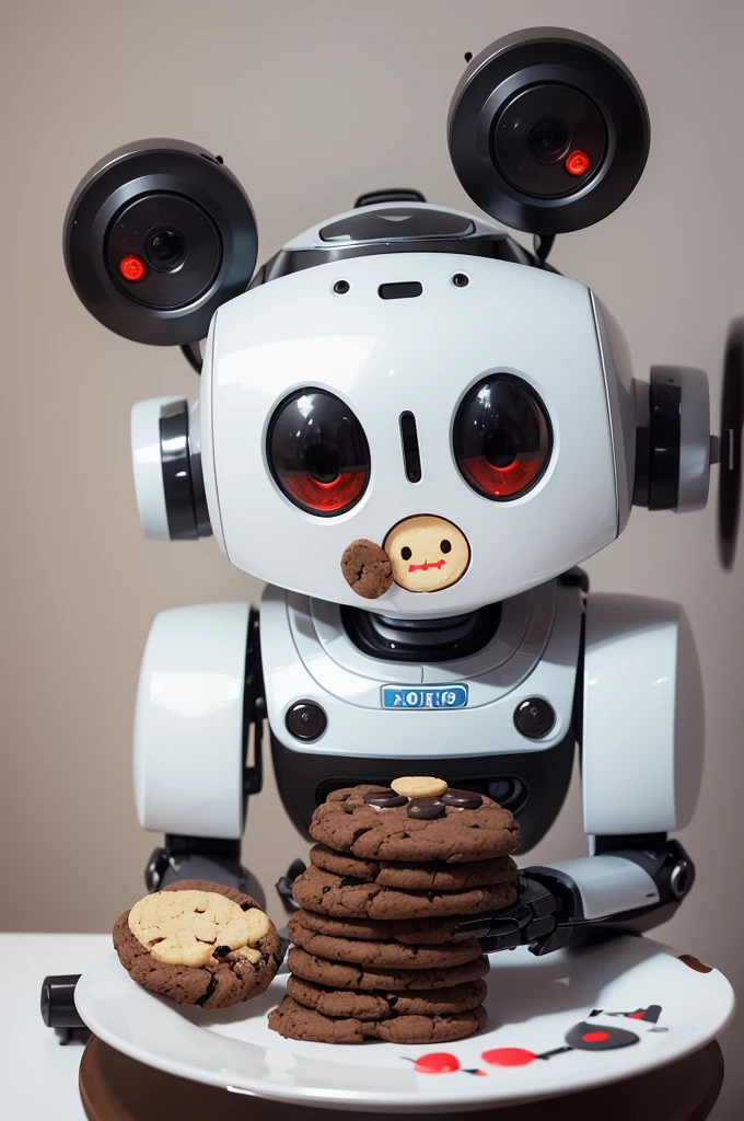a drawing of a (Cute robot) eating cookie fan style