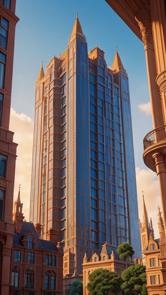 A towering 4-story building stands proudly on a bustling city street. It exudes a sense of grandeur and sophistication as it overlooks the urban landscape. The image, perhaps a photograph, captures the building in stunning detail, highlighting its intricate architectural design and vibrant colors. Every window and balcony seems to tell a story of its own, adding depth and character to the overall picture. The sharpness and clarity of the image bring to life the building's elegant facade and strong presence, making it a truly captivating sight to behold. 4k Disney inspired