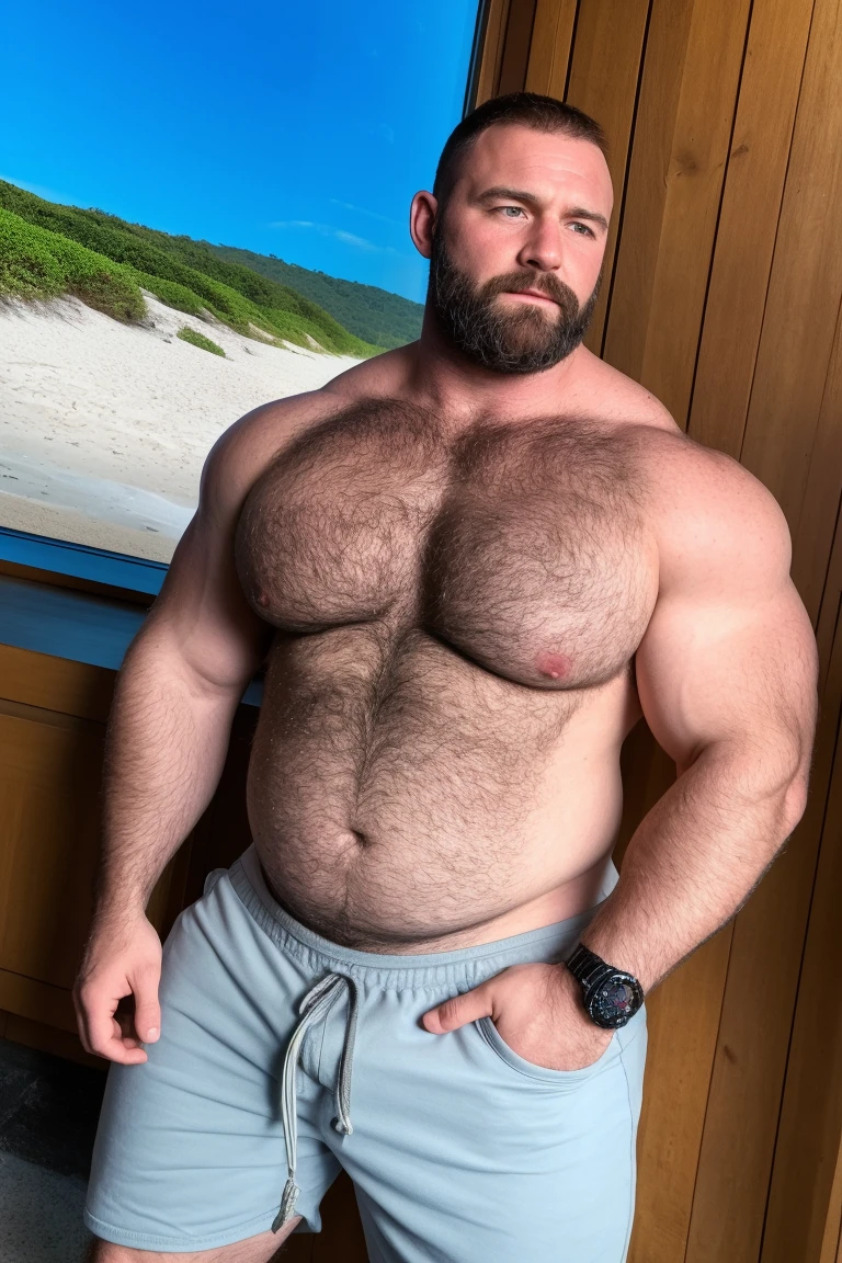 8KUHD HDR Very Extremely Realistic Very Detailed High Quality Create a professional studio-style Very Real photograph featuring a middle-aged daddy rugged muscle bears man , burly, very hairy, very beared big daddy bear, and very realistic detailed rugged burly man and his husband in shorts. beards, very realistic hair, very realistic beards, very realistic thick chubby neck, very realistic neck lines, very realistic detailed neck, very realistic belly, very realistic burly chest, very realistic detailed hairy burly strong chest and arms, very realistic detailed hairy burly strong chest and arms, very realistic pecs, very realistic burly muscle bear body, very realistic nipples, very realistic burly muscle bear body, very realistic face, very realistic detailed face, very realistic eyes, very realistic detailed eyes, very realistic pupils, very realistic detailed pupils, very realistic nose, very realistic ears, very realistic facial features, very realistic burly arms, very realistic elbows, very realistic hands, very realistic pecs, very realistic belly, very realistic human man body, very realistic bellybutton, very realistic wrists, very realistic fingers, very realistic fingernails, very realistic shoulders, very realistic mouth, very realistic lips, very realistic detailed skin, very realistic skin, very realistic mens clothing, very realistic detailed mens clothing. Very Realistic Hairy Burly Muscle bear Photoshoot, A very realistic burly muscle bear man in a Beach, in a very realistic romantic and virile Beach scene. Very Realistic Intricately Detailed, Utilize all appropriate realistic lighting techniques for studio photography" very realistic detailed beach surroundings, very realistic surroundings lighting, No Deformities, Very Ultra Realistic and Very Realistic Photograph, Clear HDR Quality full with very realistic real details