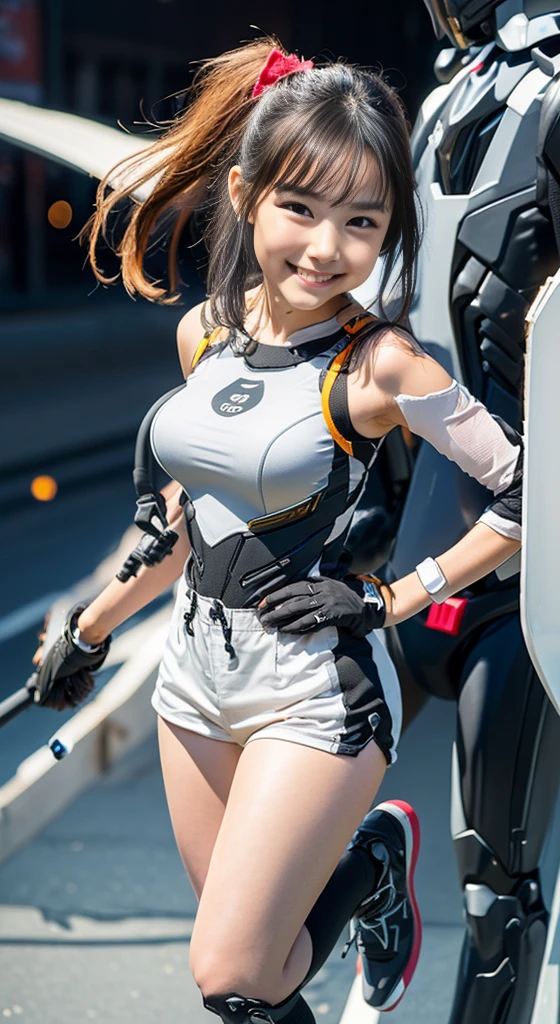 (8K、Raw photography、Highest quality、masterpiece:1.2),(Black Hair、Dark Eyes:1.9),(Plug Suit:1.6)、View your audience,Viewed from the front,White skin,(ponytail:1.3)、(Tight waist:1.6)、(Clothes that accentuate the shape of the breasts:1.2)、(Big Breasts :1.5)、Slim figure、Ultra-high resolution,beautiful,beautiful fece,(One person、No background:1.9),whole bodyボディー,Japanese women,(reality的:1.37)、Photon Mapping,reality、(Baby-faced and cute: 1.2)、(Cute Smile: 1.8)、(Round face: 1.8)、Radio City、Physically Based Rendering、Depth of field rally background、photograph, (I can see your knees、Thigh close-up:1.8),(:1.6),whole body、Great quality