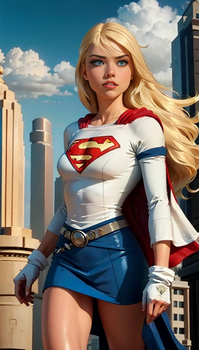 (cowboy shot), sfw, (work of art), (best qualityer:1.0), (ultra high resolution:1.0), detailedeyes,
BREAK Supergirl, 1 girl, long blonde hair, mid-air, flying hair band, \(offwhite\) top cut, manga curta, layer, blue pencil skirt, mitts, BREAK boots
(clouds, citys, stunning vista)