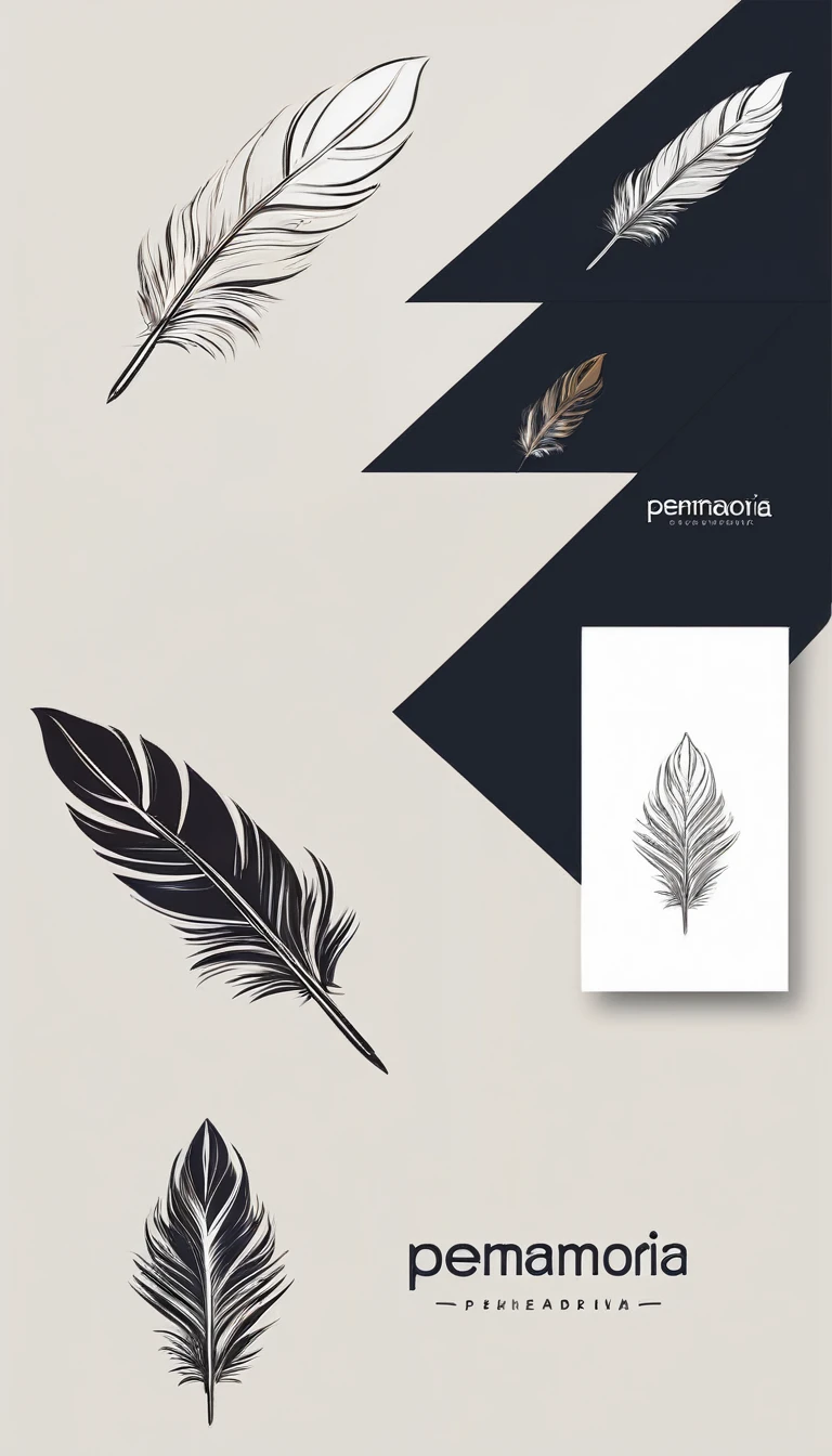 Create a minimal, modern, simple, inspirational, memorable, dream like logo design of a boy and a feather for the brand “Penamemoria".
