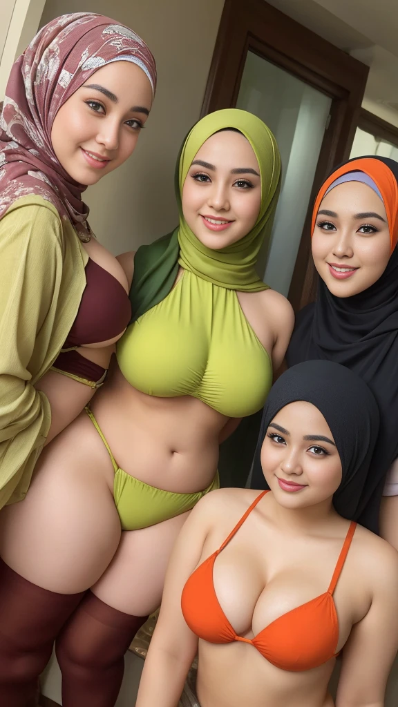 3beautiful women smile,hijab,arab ,eropan,cina,curve body,sexy model,curve model,bbw body,big body,shap body ,thick body,pake bikini ,kuning,hijau,biru,ungu,pingk,merah,orange abu sedang jalan di hotel