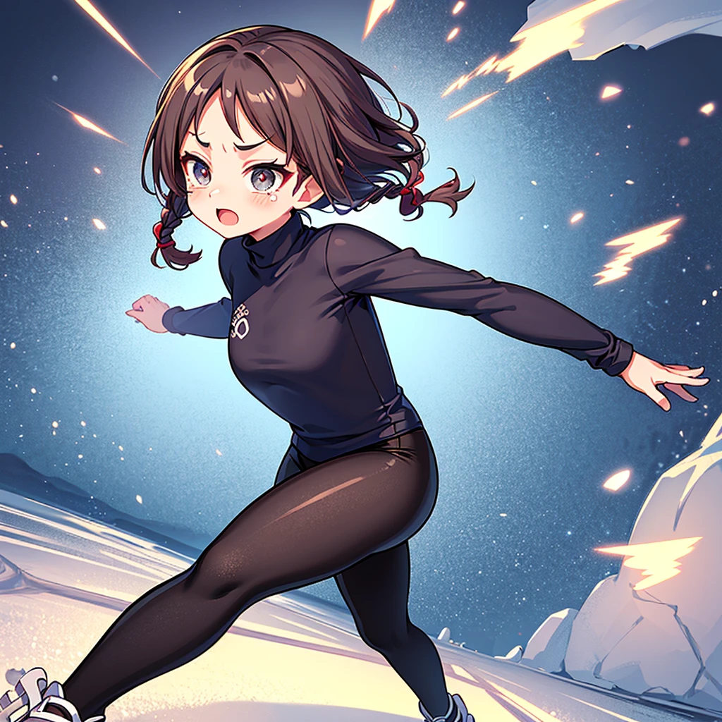 Highest quality、High resolution、Detailed Background、(Beautiful face in every detail:1.4)、Anatomically correct、(Detailed facial expressions)、(fine grain:1.2), shoot from below:1.5, Teenage Beauty、Cute hair color、Braided Ponytail、Braided bob cut、Braided twin tails、Lower grade primary school students, Speed skater, Beautiful forward leaning form, (one piece、turtleneck、No sleeve:1.5、Full Body Tights、Old-fashioned, plain skates)、Perfect body line、brake, (Desperately slipping away on the ice:1.5、Sprinting:1.5)、(I have tears in my eyes:1.5、Screaming and looking like she's about to cry)、Extreme Speed、in the forest、lake、Flowing Scenery