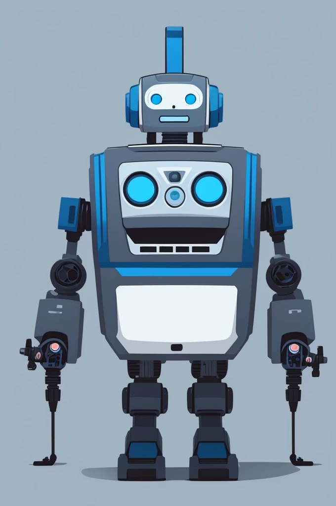 1 sticker, sticker, (cute, robot), eating , Biscuit , blue background, , Minimum, cute, mic, gray color, vector style, No Gradient,