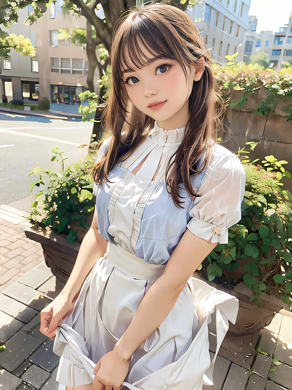1girl, woman, beautiful, medium breasts, flirtatious look, high res, (1girl eyes looking at viewer:1.55), Simple Background, Emphasis on the chest, whole body, cute face, beautiful face, nipple, light smile, (skirt lift:1.2), skirt lift pov, constricted waist, blush, shy, panties, underwear, 25 years old woman, skirt lift, flipped my skirt, (perfectly detailed face), looking at viewer:1.8, girl in summer cloth, Plain costumes, White outfit, one piece dress, mini skirt, park, photorealistic, (bokeh), photorealistic, depth of field, best quality, anatomically correct, super detail, textured skin, UHD, 8k