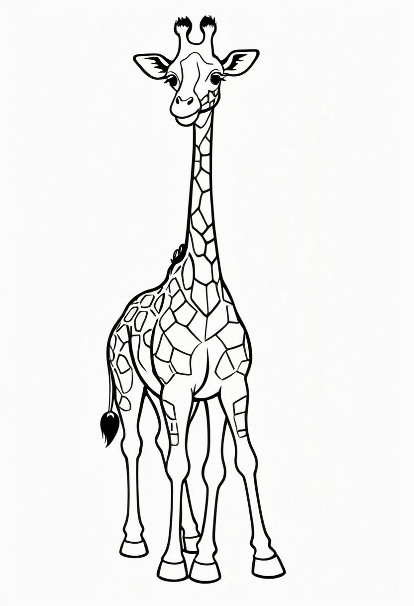 blacs giraffe coloring book page Coloring pages for kids, full white, kids style, white background, f body, Sketch style, (((((white background))))), use just outline, cartoon style, line art, coloring book, clean line art, white background