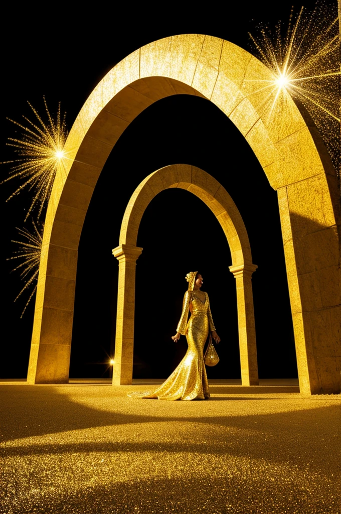 Word congratulations in golden pain in the shape of an arch with sparkles
