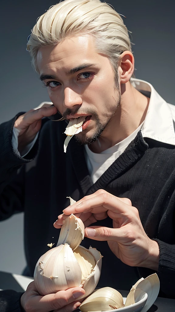 man eating garlic