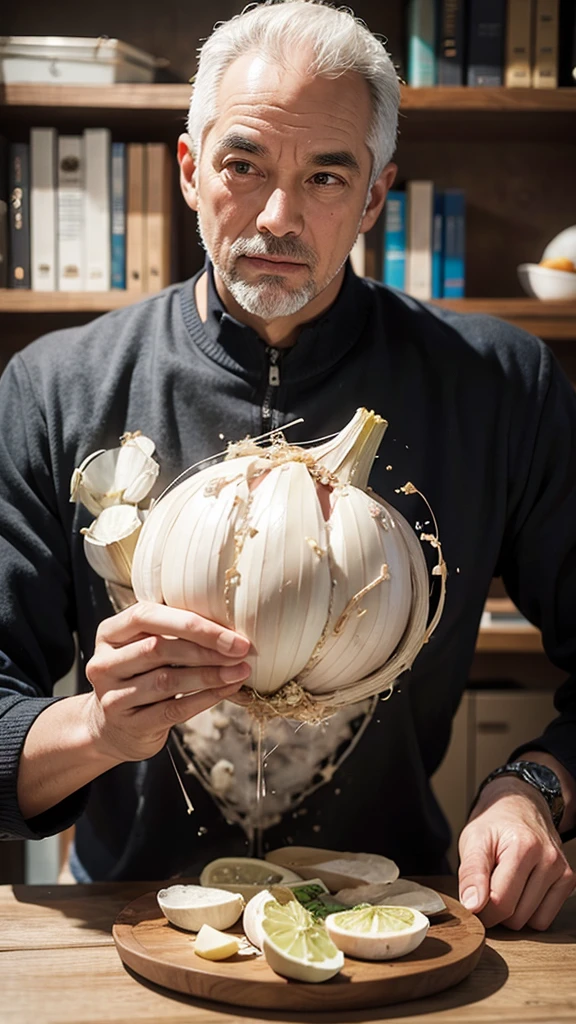 man eating garlic
