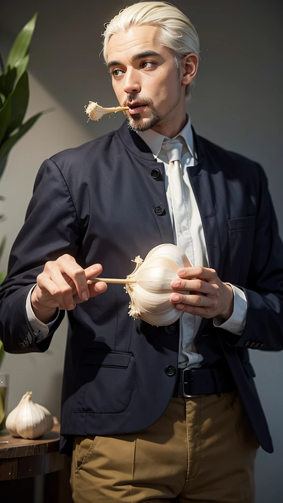 man with garlic in his mouth