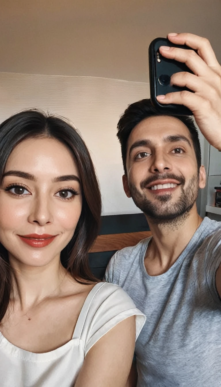 Husband and wife a selfie mirror together