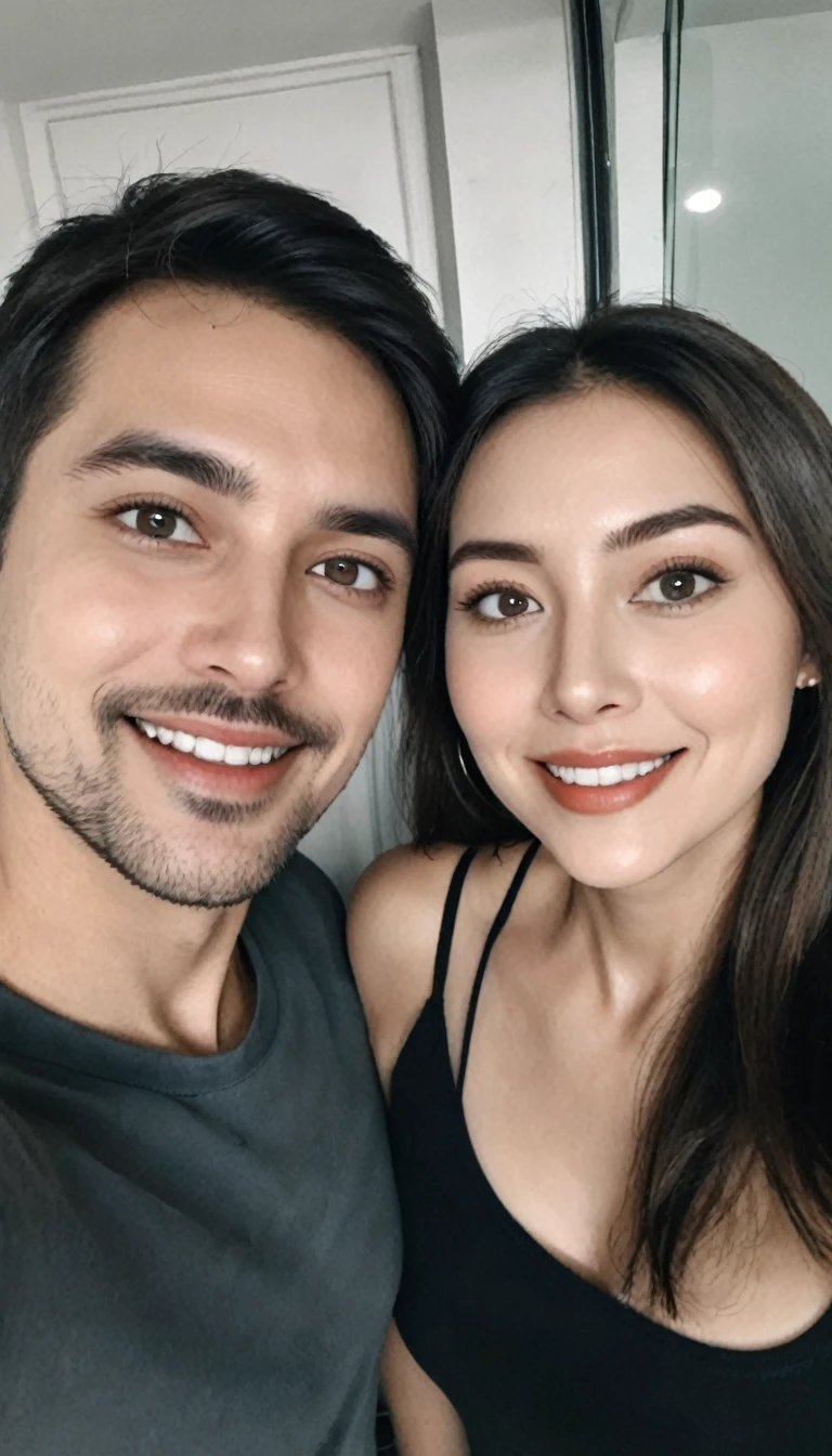 Husband and wife a selfie mirror together