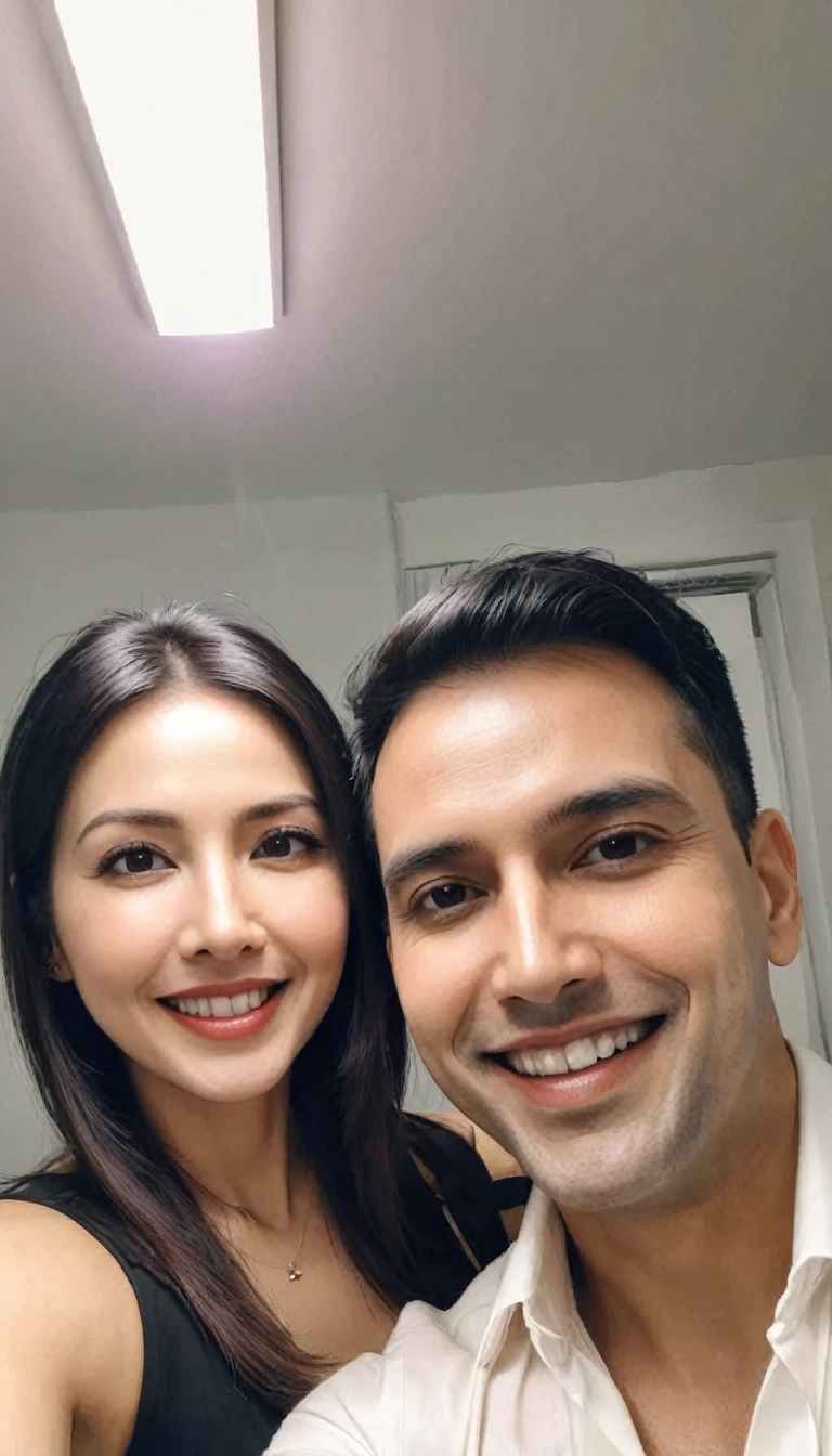 Husband and wife a selfie mirror together