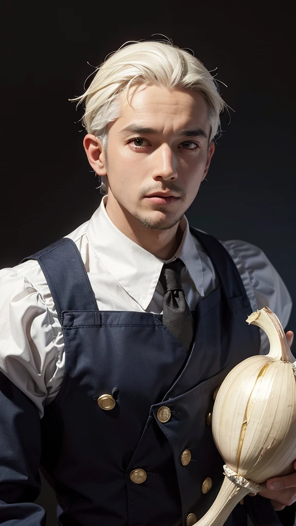 man with whole garlic, without the shell inside the mouth