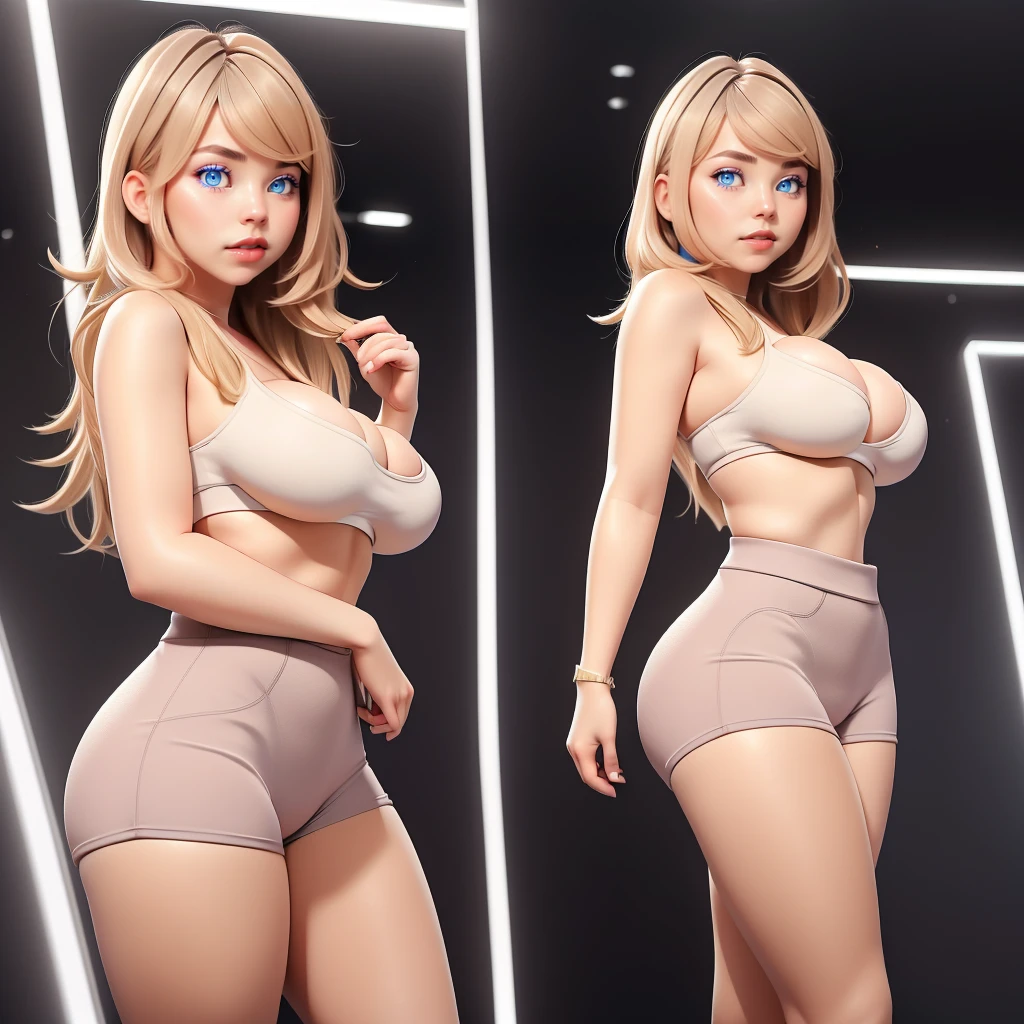 Jennette McCurdy, Miranda Cosgrove, mixed together, ultimate attractiveness, fit long lean slender body, large breasts, thick thighs,