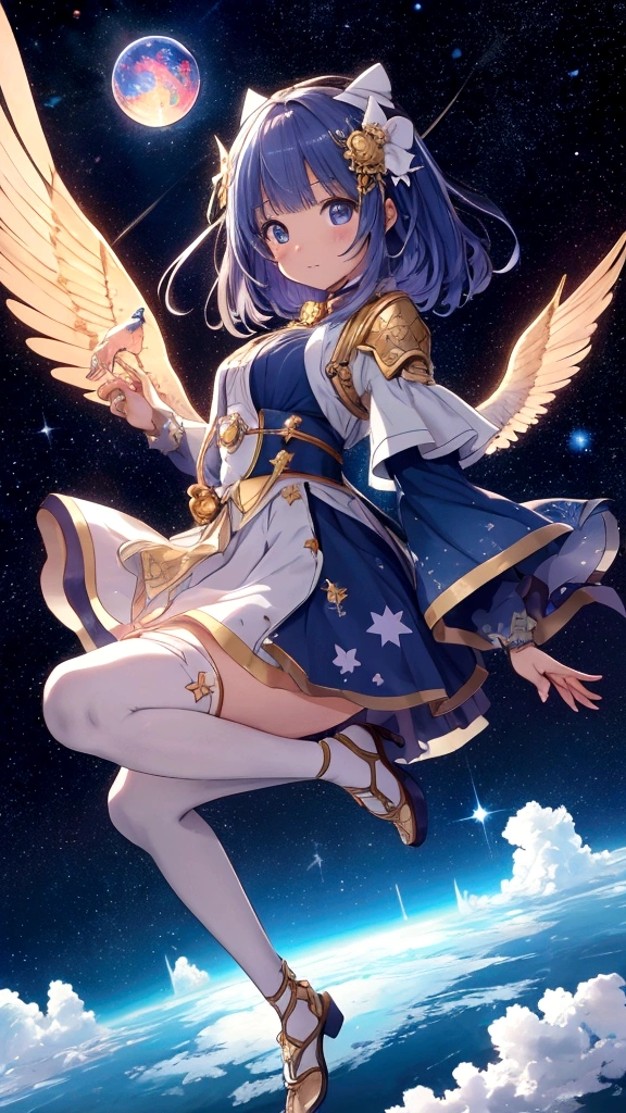 Flying Girl、Starry Skyを飛ぶ少女、color々なcolorの星の光、diego gisbert lawrence、Joe San Gonzales and Mumford、Picture book illustrations、Psychedelic Art、One Girl、Starry Sky、nebula、Swirl、water、vague、superwide shot、Highest quality、Super detailed、Intensive、Golden ratio composition、Kanna Hashimoto