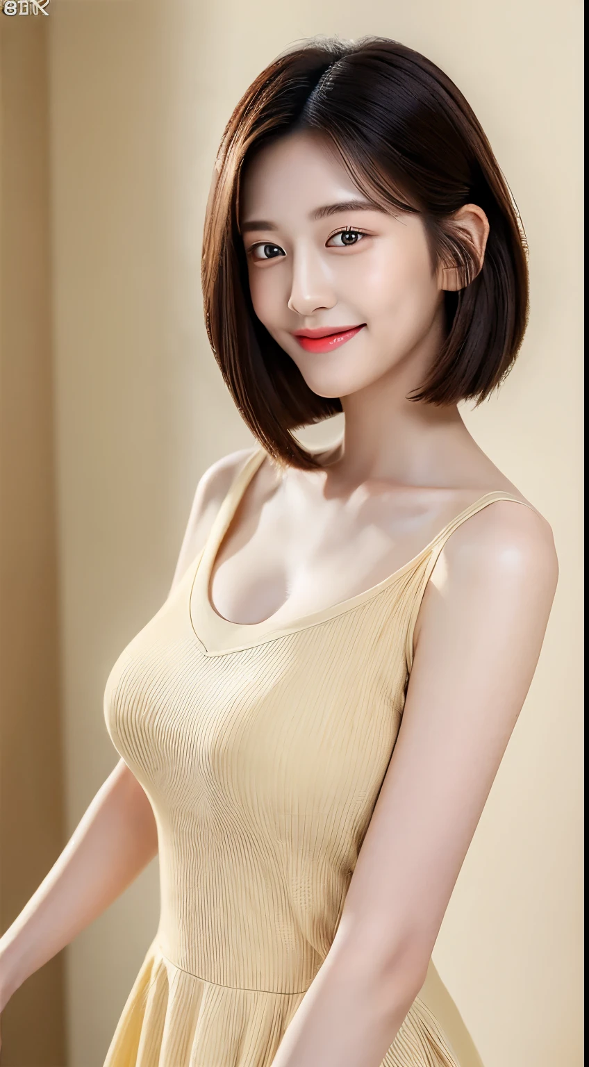 ((Best Quality, 8K, Masterpiece: 1.3)), 1girl, Slim Abs Beauty: 1.3, (Hairstyle Casual, Big Breasts: 1.2), Dress: 1.1, Super Fine Face, Delicate Eyes, Double Eyelids, Smile, Home