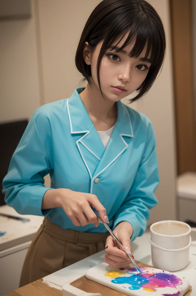 Kizi, uniform, painting one, glaze, alicate, scissoring. Acetone