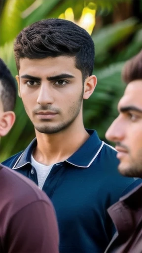 Group of Young lebanese man gathered focus on faces.