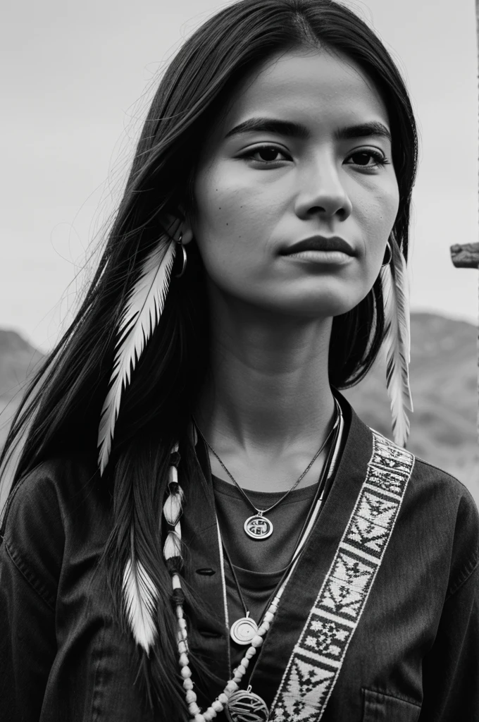 Circular logo showing a Black and White Apache Woman