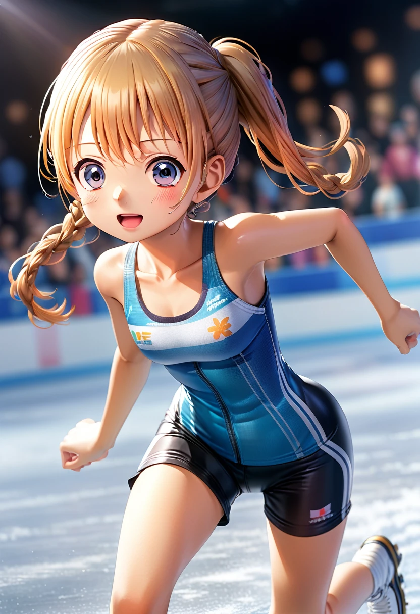 Highest quality、High resolution、Detailed Background、(Beautiful face in every detail:1.4)、Anatomically correct、(Detailed facial expressions)、(fine grain:1.2), shoot from below:1.5, age Beauty、Cute hair color、Braided Ponytail、Braided bob cut、Braided twin tails、Lower grade primary school students, Speed skater, Beautiful forward leaning form, (one piece、turtleneck、No sleeve:1.5、Full Body Tights、Old-fashioned, plain skates)、Perfect body line、brake, (Desperately slipping away on the ice:1.5、Spting:1.5)、(I have tears in my eyes:1.5、Screag and looking like she&#39;s about to cry)、Extreme Speed、in the forest、lake、Flowing Scenery