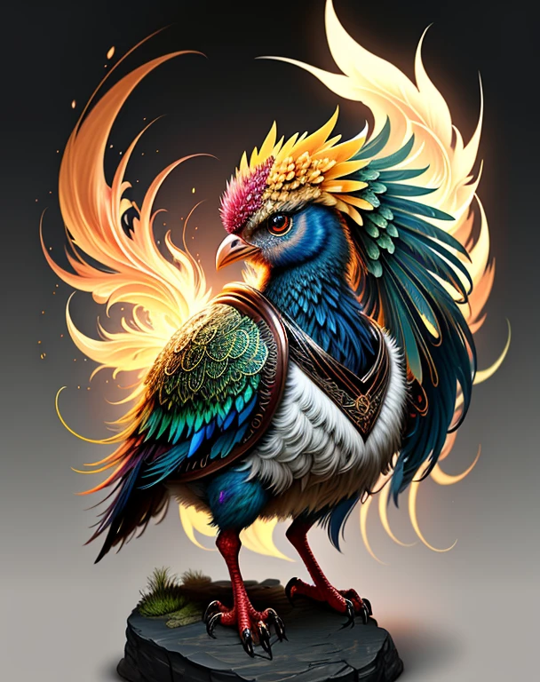 Superior image quality、"Create cute creature masterpieces with inspired, ultra-detailed concept art. Let your imagination come to life", ((Immortal Bird))、（phoenix）、（fengxi）,Flashy appearance like a peacock、 high detaild, in 8K、Superior image quality、Week、one is magic、The backdrop is the magic of fire