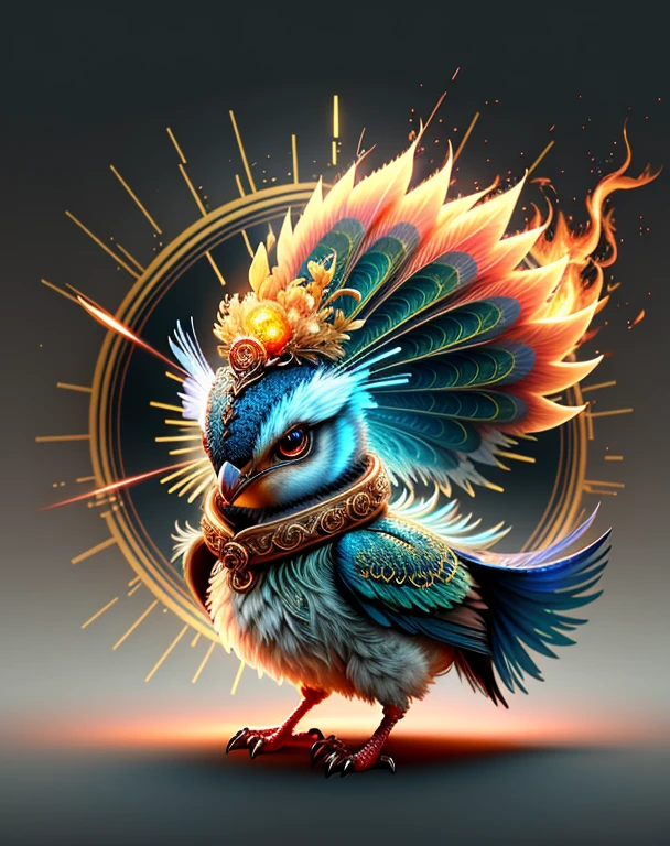 Superior image quality、"Create cute creature masterpieces with inspired, ultra-detailed concept art. Let your imagination come to life", ((Immortal Bird))、(phoenix)、(fengxi),Flashy appearance like a peacock、 high detaild, in 8K、Superior image quality、Week、one is magic、The backdrop is the magic of fire